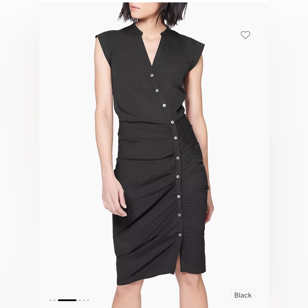 Veronica Beard ruched stretch cotton shirt dress in black size 4. NWT.